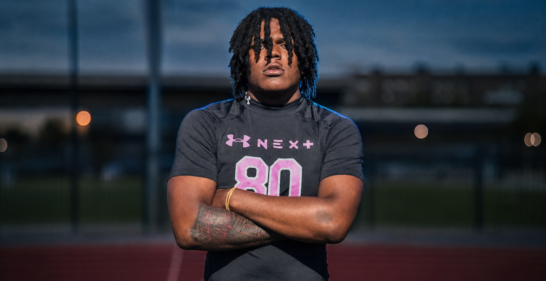 Editorial portrait of Tyzon Swann on the football field